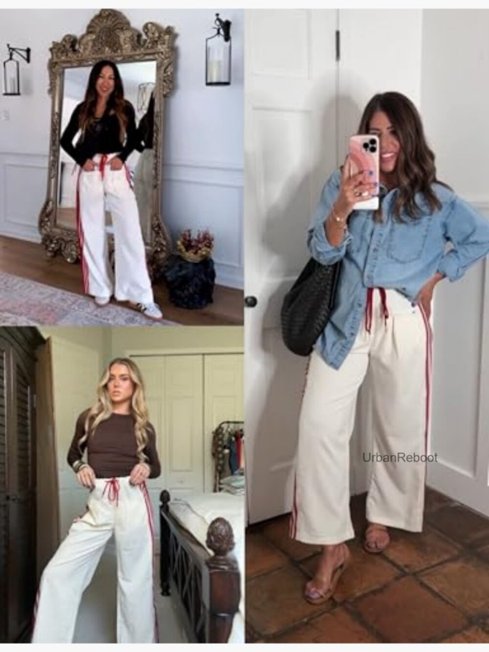 Wide Leg Palazzo Pants with Pockets Drawstring High Rise Side Striped - Picture 2 of 7